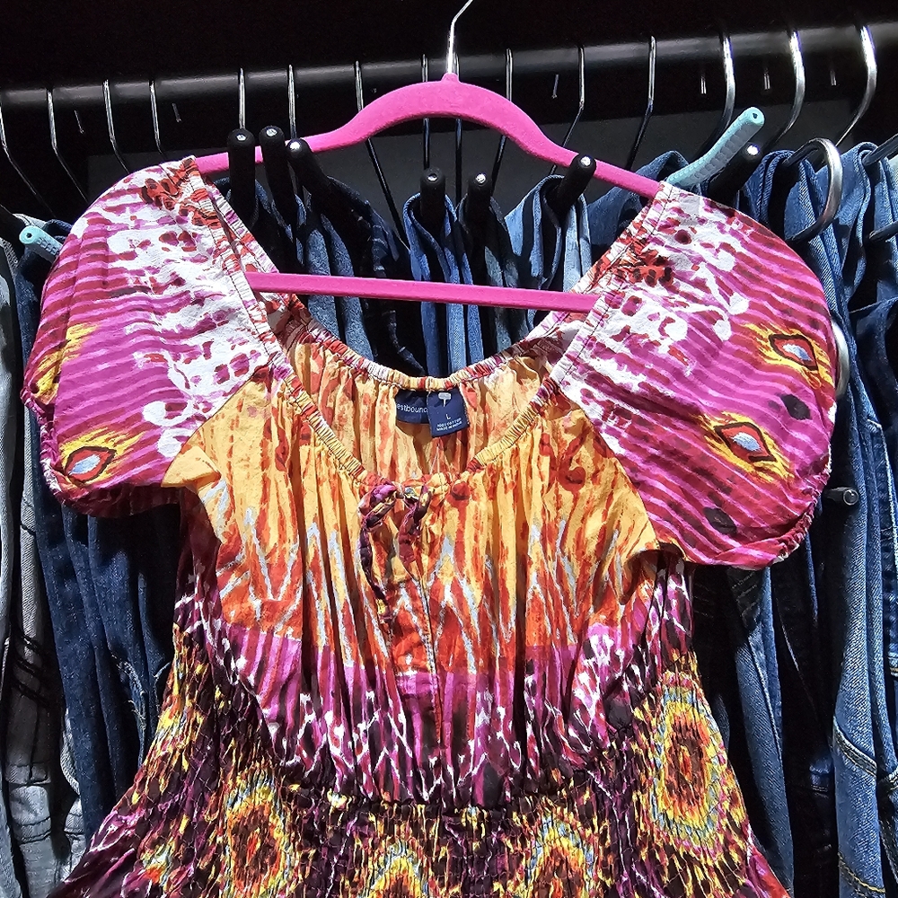 Westbound Baby Doll Full Circle Dress BoHo Ruched Stretch Waist Detailing Size L - Picture 12 of 17